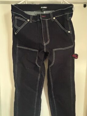 FUBU Straight Leg Black Jeans with White Contrast Stitching